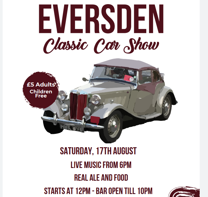 Classic Car show, food, bar, live music in evening 17th August 2024